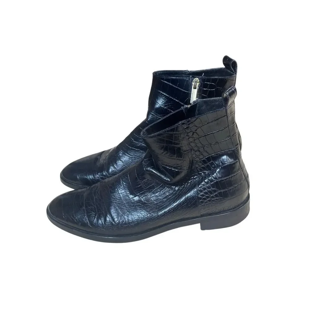 Club Monaco Trycia Black Leather Embossed Ankle Boots size 40 euro